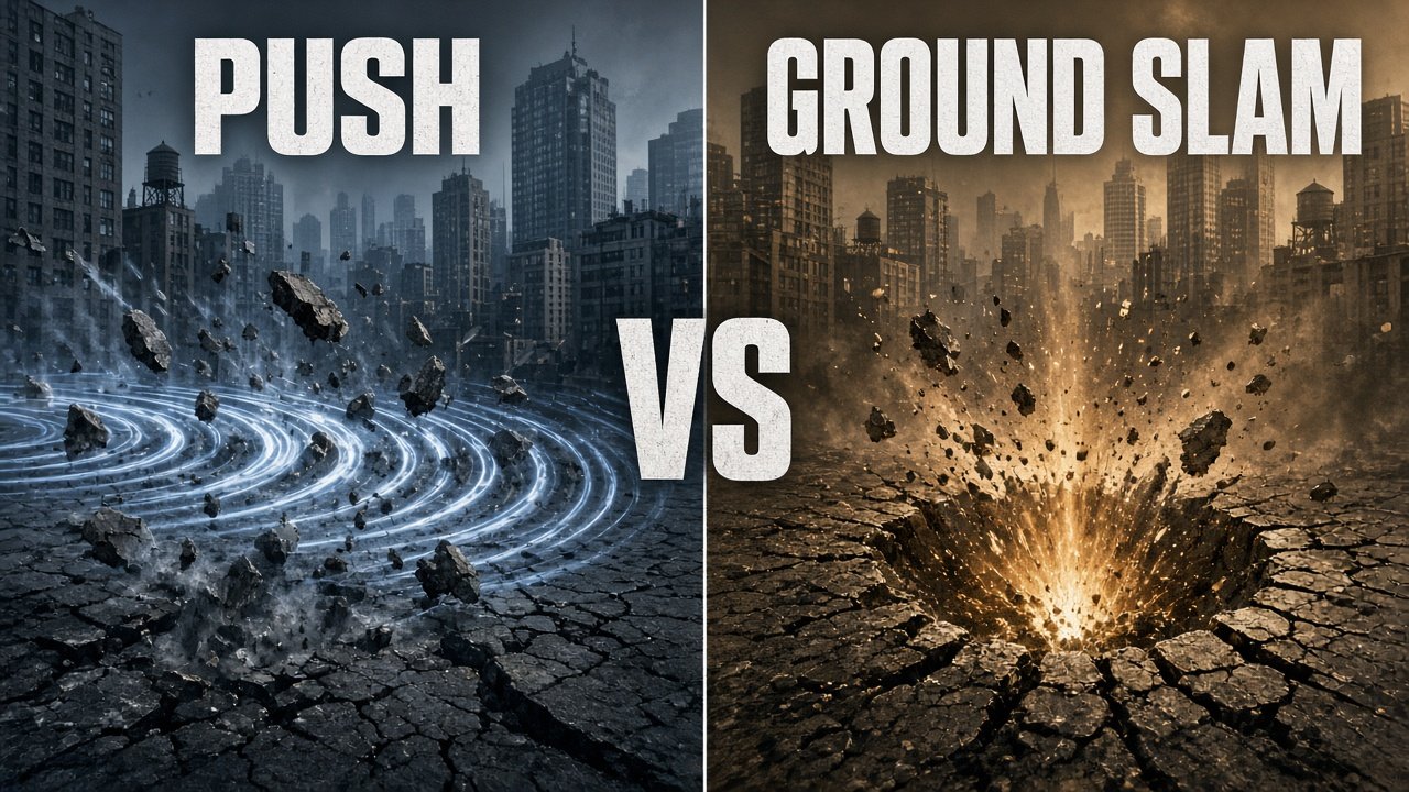 CONTROL Resonant Push vs Ground Slam comparison — telekinetic shove versus aerial ground slam